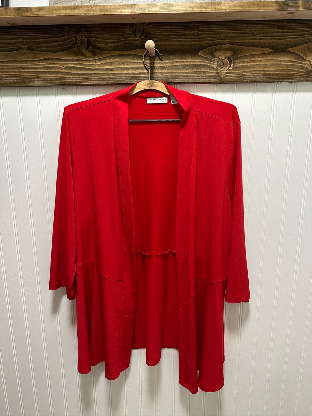 Susan Graver Liquid Knit Red Draped Cardigan XL office mature stretch comfort